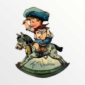 Vtg Valentine Card Boy Rocking Horse Postal Germany Switch Moving Stand Up Heart